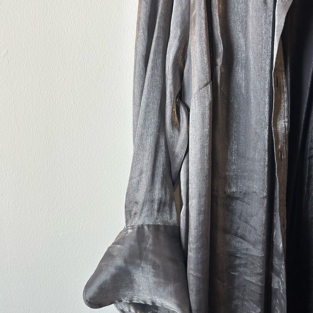 Silver Long Sleeve Button-Down Duster - Picture 3 of 8